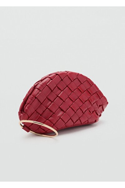 MANGO Woman Leather Clutch Bag with Knit Pattern