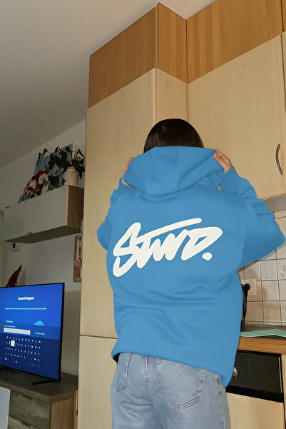 CLASSY.MODA Unisex 3 Thread O Oversized K Hooded Kangaroo Pocket Swnd Written Back B Printed Sweatshirt