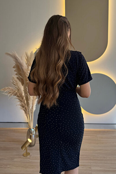 Aventien ντραπέ Φόρεμα μίντι σε μπλε ναυτικό με πέτρες