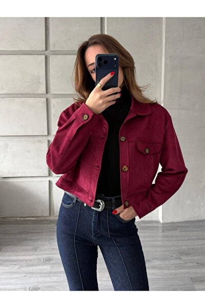 Coral Cep Detaylı Kısa Ceket 24289 Bordo