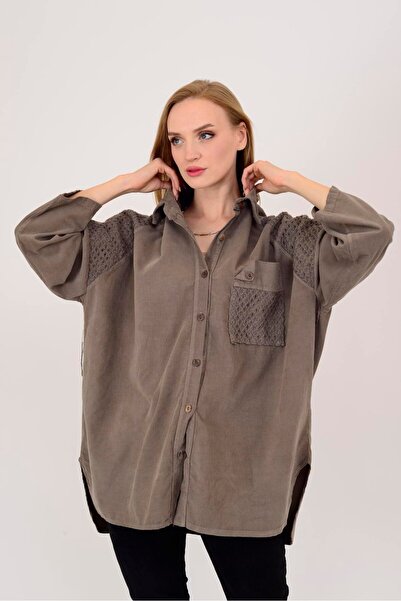 Park Moda 11439 Lova Fisto Detailled Tubular Velvet Shirt