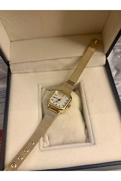 QUARTZ Retro Minimal Square Vintage Gold Straw Cord Wristwatch