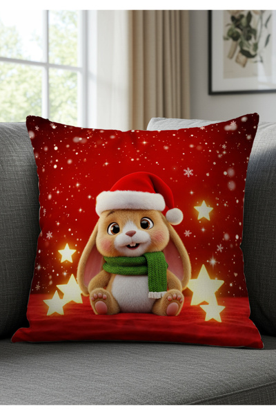 Pillow Home New Year Themed Set of 4 Rabbit Patterned Red Digital Print Throw Pillow Covers Decorative Pillowcases