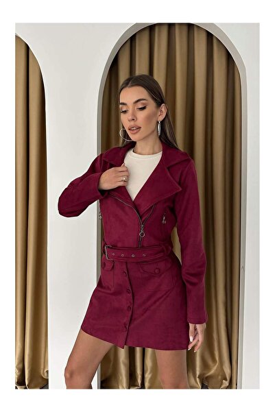 Coral Taş Şerit Detaylı Ceket 24280 Bordo