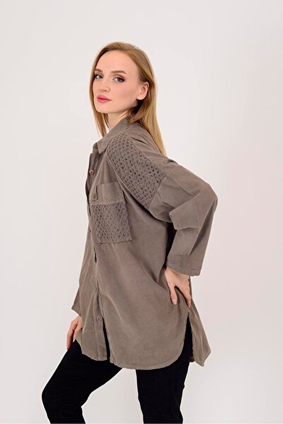 Park Moda 11439 Lova Fisto Detailled Tubular Velvet Shirt