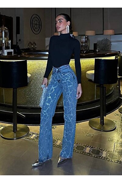 GAMZE ALPTEKİN Design Pinterest Model Denim Pants Jeans Imported Fabric Quality P Palazzo Pants Stone Printed