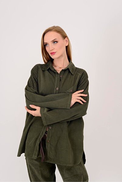 Park Moda 11439 Lova Fisto Detailled Tubular Velvet Shirt