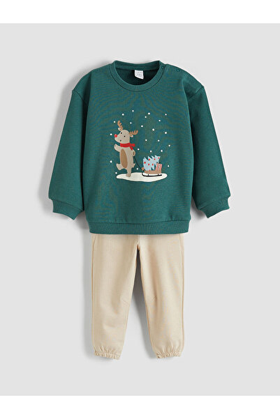LC Waikiki New Year's Themed Baby Boy Sweatshirt and Sweatpants