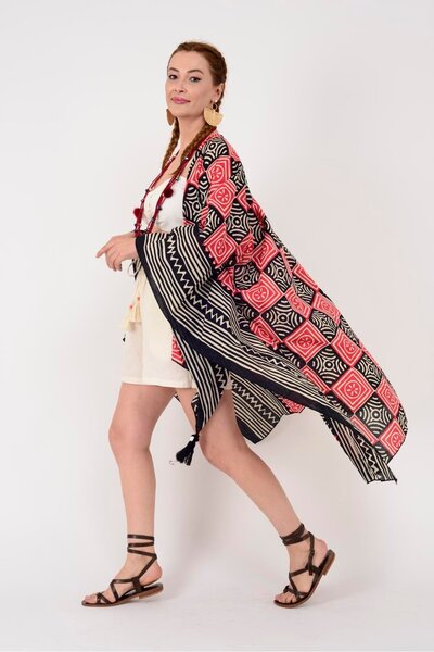 Park Moda An4012 Marine Geometric Pattern Poncho