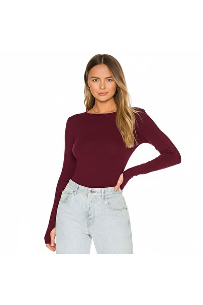 Bliss Women's Crew Neck Finger Detail Body Set of 3 Black-White-Burgundy