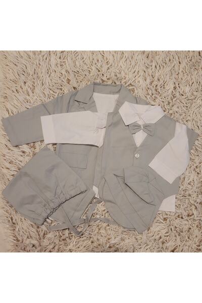 Handmade Minis Boutique Costum botez Handmade Minis Boutique, gri cu alb