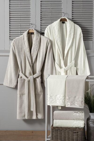 Fiesta Partial Velvet Jacquard 100% Cotton Family Bathrobe Set