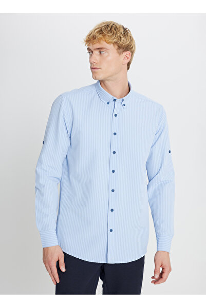 ALTINYILDIZ CLASSICS Tailored Fit Buttoned Collar Plain Navy Blue Men's Shirt Ace201252155_Lac