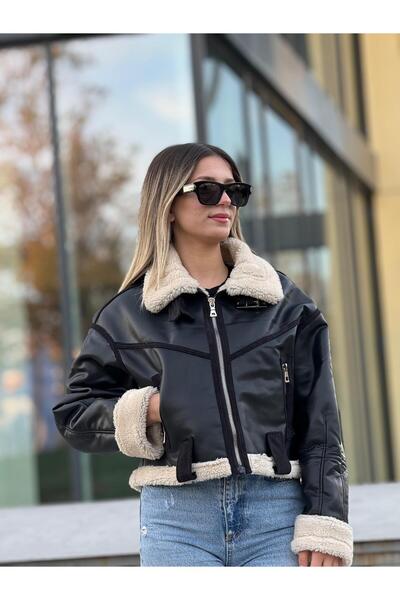 MODAEMAS Women's Fur-Lined Leather Coat