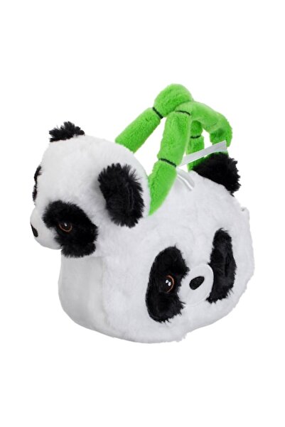 OEM Plush panda toy set with faux fur and bamboo-handle bag, 22 cm