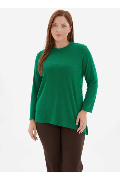 Selen Yuvarlak Yaka Düz Yeşil Kadın Bluz 25KSL8257