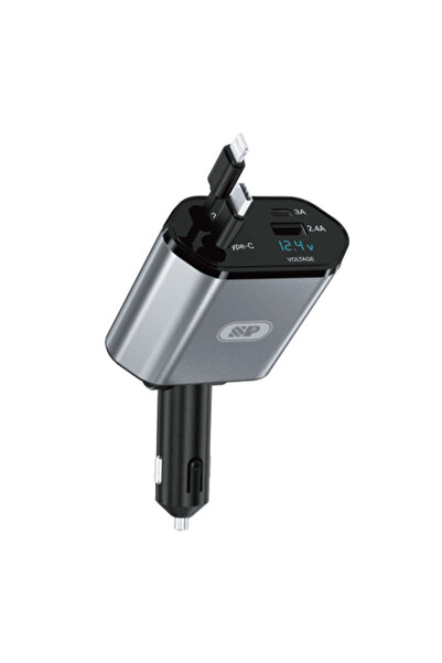 iSNUP Retractable Dual-Cable Car Charger (Lightning & USB-C) 120W