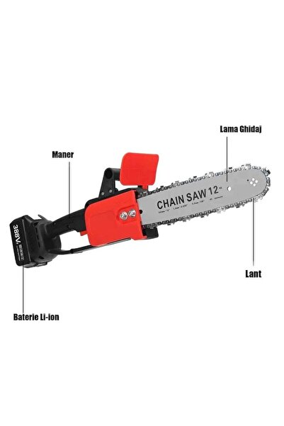 stuffix Cordless chainsaw, 48V, 12-inch bar and chain, with 2 batteries and charger
