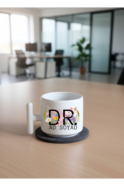 IVART Kişiye Özel Çiçekli DR Baskılı Porselen Kupa-Hediye- T Kulplu Kupa-Mott...