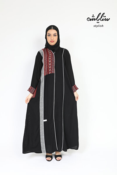 Stylish عباية اوركيدا كريب باللون الأسود