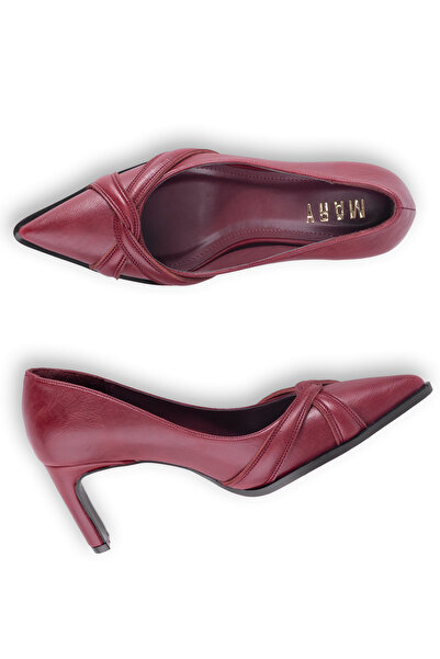 MARY Modern Curve Cross Band Detailed Thin Heel Pointed Toe Classic Style Women's Heeled Shoes