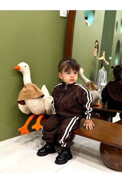 zeynoshkids 4-14 Years Old Girl's Leopard Tracksuit Set