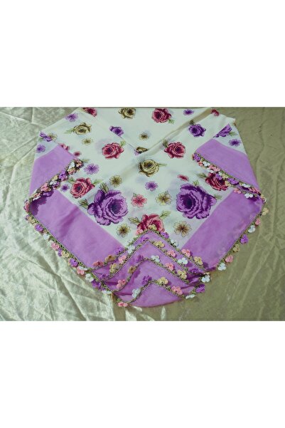 hoaryage Handmade Needlework, Shuttle and Crochet Embroidery, Cheesecloth Yemeni, Scarf, 4-Sided Embroidered 100X100 cm