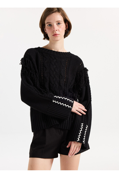 BOSS Bisiklet Yaka Standart Siyah Kazak Kadın 50543949