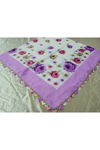 hoaryage Handmade Needlework, Shuttle and Crochet Embroidery, Cheesecloth Yemeni, Scarf, 4-Sided Embroidered 100X100 cm
