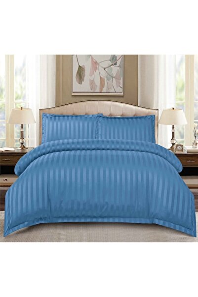 MHR Damask bed linen, 2-person, 4-piece, fitted sheet 180x200, duvet cover 200x230, Light Blue