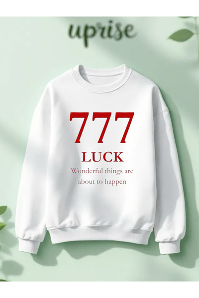 Vordevia Hanorac supradimensionat cu imprimeu 777 Luck, din bumbac, 3 fire, g...