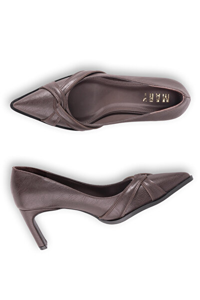 MARY Modern Curve Cross Band Detailed Thin Heel Pointed Toe Classic Style Women's Heeled Shoes