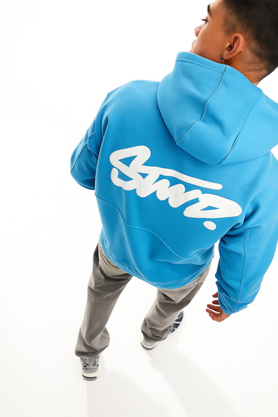 CLASSY.MODA Unisex 3 İplik Oversize SWND Yazı Baskılı Kapüşonlu Kanguru Cepli...