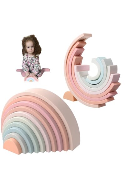 Arelair Magic Box Jucărie Curcubeu Silicon, Montessori 10 Piese, Dentitie și Stivuire, 6+ Luni