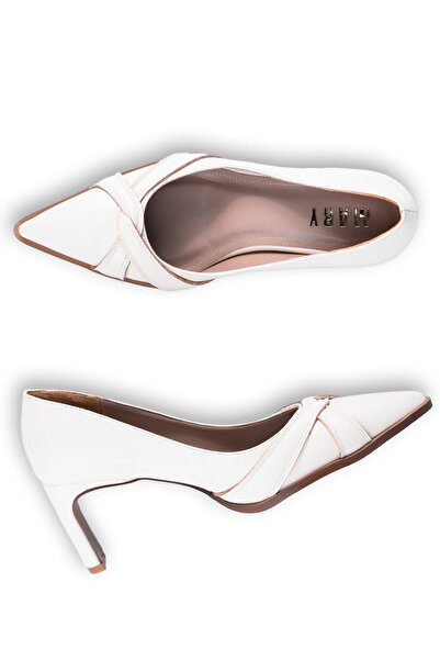 MARY Modern Curve Cross Band Detailed Thin Heel Pointed Toe Classic Style Women's Heeled Shoes