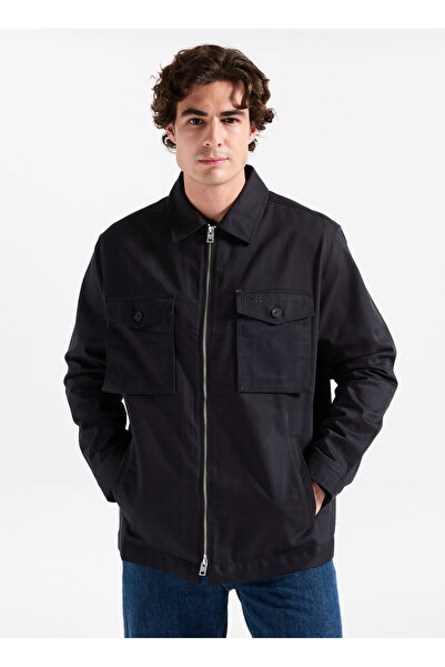 HUGO Oversized Siyah Düz Erkek Gömlek 50545403_Efilos