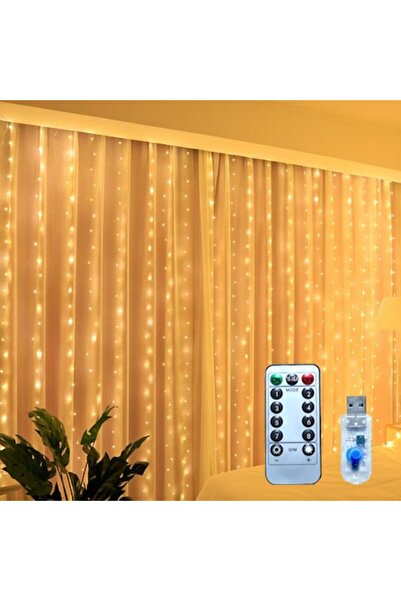 OEM Luminițe de Crăciun tip perdea, 3m x 3m, 300 LED-uri, 8 moduri, USB, fir ...