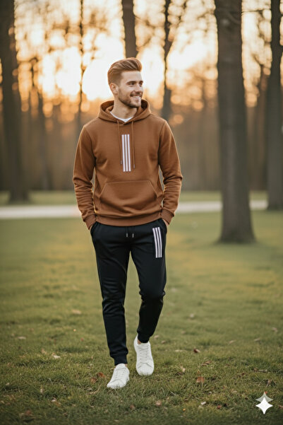 NİCE Single Line Patterned Men's Top and Bottom Set - Tracksuit Set