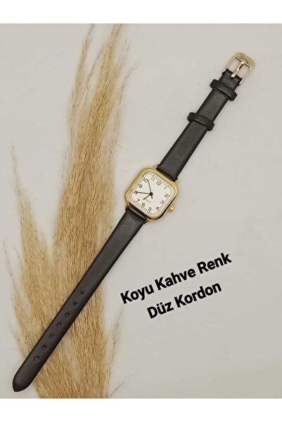 Brality ساعة يد نسائية كلاسيكية بلون بني داكن مع حزام وتصميم عصري مع أرقام وع...