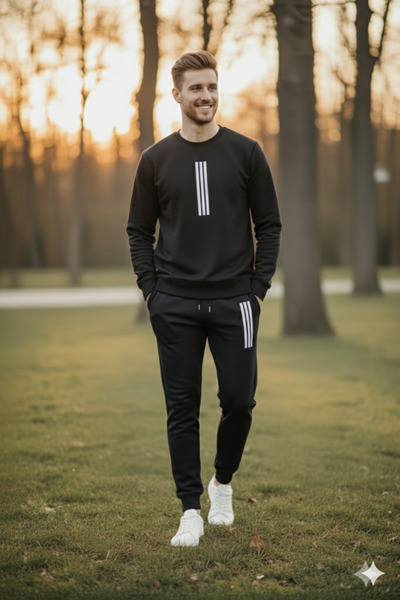 NİCE Single Line Patterned Men's Top and Bottom Set - Tracksuit Set