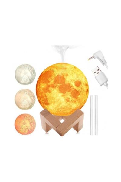 stuffix 3D Moon Night Lamp Humidifier, Wood/Polylactide, 13 cm, 880 ml, White/Brown