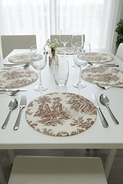 shopshop Milk Coffee French Country American Service 6 Pieces 33X33 Mdf Elastic Fabric Supla Tableware Presentation Set