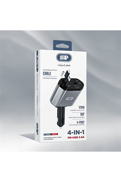 iSNUP Retractable Dual-Cable Car Charger (Lightning & USB-C) 120W