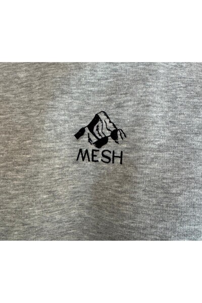 Mesh Men's Gray Premium Sweatshirt – Regular Fit – Crew Neck – Embroidered Winter Model