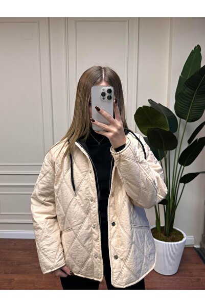 Alyalisbutik Combed Cotton Garnished Hooded Coat - Ecru