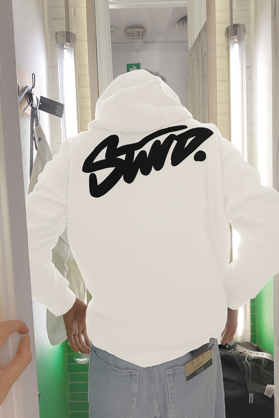 CLASSY.MODA Unisex 3 Yarn O Oversized Swnd Lettering B Printed K Hooded Street Style Sweatshirt with Kangaroo Pocket