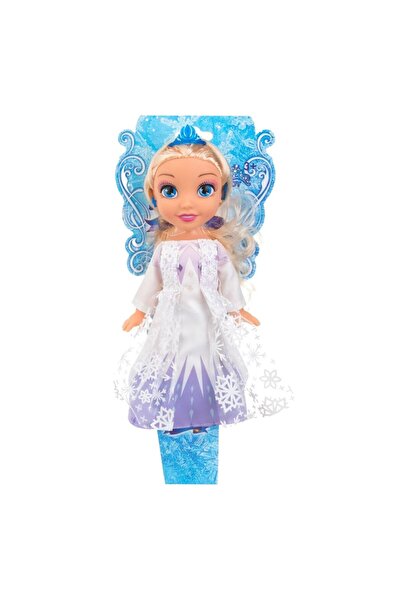 OEM Princess doll, blond hair, white and lilac dress with snowflakes & jewelry, 29 cm