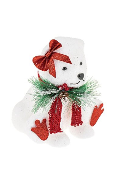 OEM Christmas Polar Bear Decorative Foam Figurine, White with Red Bow and Scarf, 20x14x21 cm