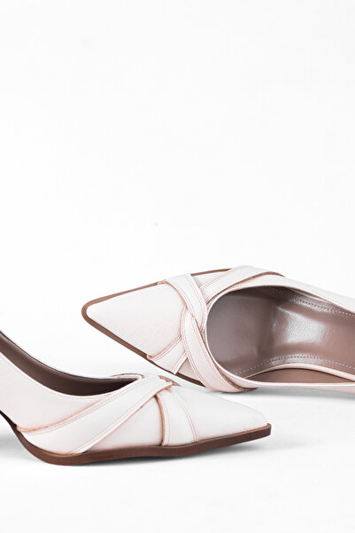 MARY Modern Curve Cross Band Detailed Thin Heel Pointed Toe Classic Style Women's Heeled Shoes