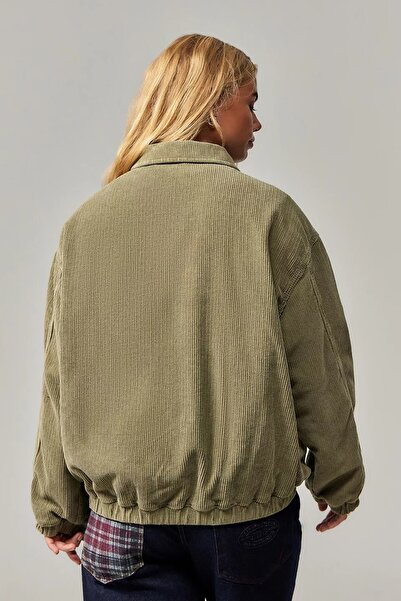 september island Blair Light Khaki Color Corded Fabric Velvet Oversized Coat